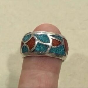Silver and Turquoise Mosaic Ring